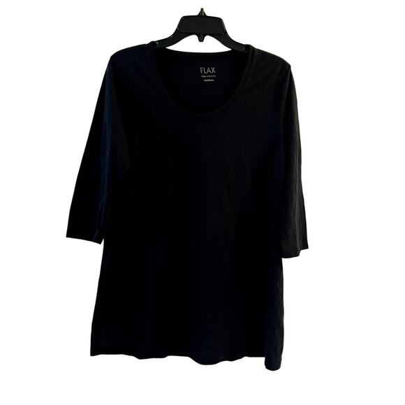 Flax Tops - Flax long 100% cotton black top t-shirt crew neck size M Medium